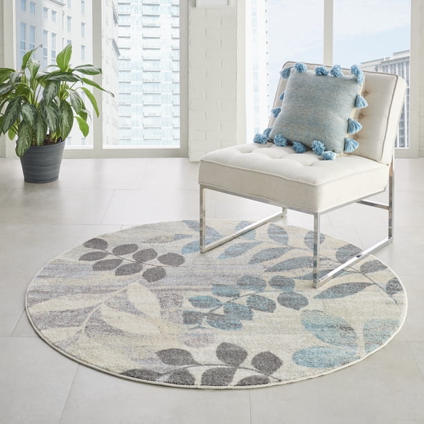 Nourison Tranquil Farmhouse Botanical Ivory/Light Blue Area Rug