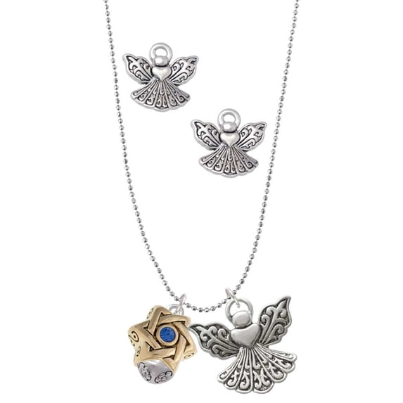Delight Jewelry Goldtone Star of David with Blue Crystal Spinner Silver tone Guardian Angel Charm Necklace and Stud Earrings