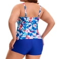thumbnail image 4 of Agnes Orinda Women's Plus Size 2 Piece Bathing Suit Ruched Tankini Top Tummy Control Push Up Beach Pool Swimwear Set with Board Shorts L Blue, 4 of 8