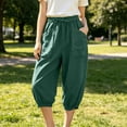 thumbnail image 2 of Yyeselk Womens Cotton Linen Capri Pants Wide Leg Barrel Tapered Pants Summer High Waisted Drawstring Cropped Beach Trousers with Pockets Green M, 2 of 6