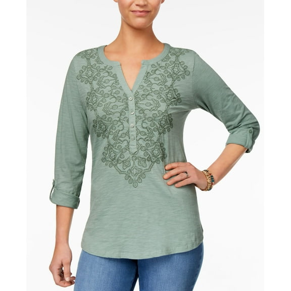 Style & Co Embroidered Top Dusty Jade S