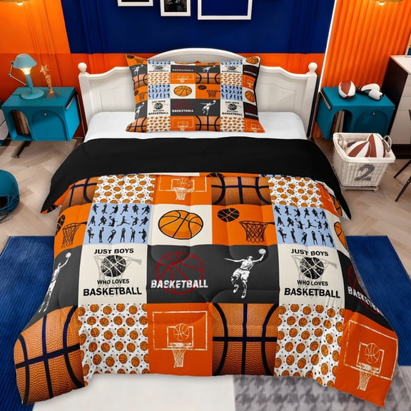 Erosebridal Basketball Game Boys Twin Comforter Sets, Orange Plaid Bedding Set, 2 Pieces