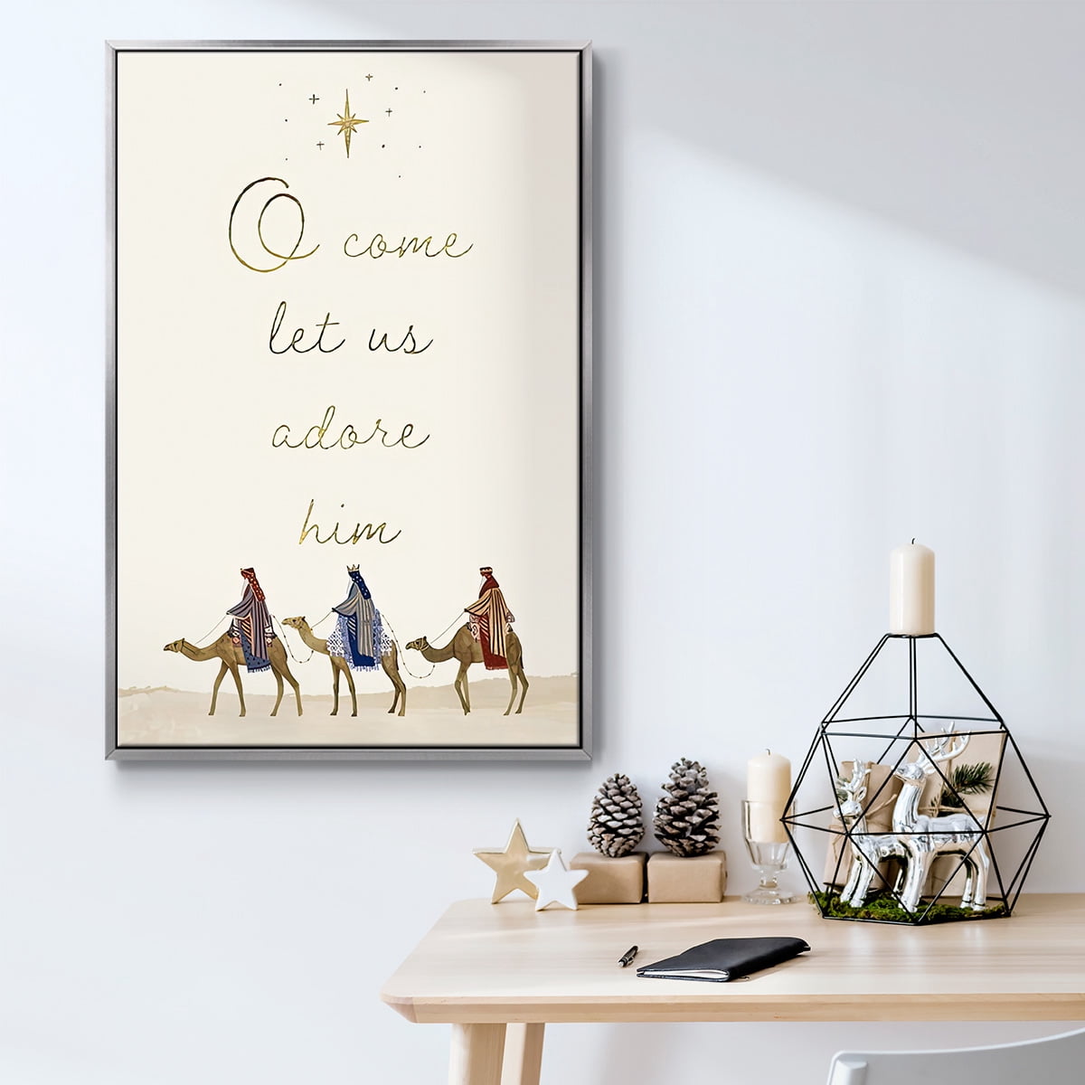 Away in a Manger Collection B - Framed Gallery Wrapped Holiday Canvas - 25 x 37 - Silver Frame