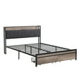 thumbnail image 3 of PAPROOS Full Size Bed Frame, Metal Platform Bed with Upholstered Storage Headboard, 2 drawers, Charging Station, Full Bed Frame with Metal Slats, Gray+Black, 3 of 9
