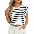 thumbnail image 3 of Luxtrada Womens Fashion Round Neck Sleeveless Striped Pullover Tank Top Womens Summer Casual Tunic Loose Tshirts (White,S), 3 of 8