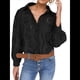 thumbnail image 3 of Blusa de Mujer con Mangas Largas Abullonadas, Cuello en V, Botones, Encaje Calado y Bordado Negro S, 3 of 10