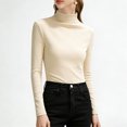 thumbnail image 6 of Zwiiyzr Womens Solid Color Ribbed Semi Turtleneck Long Sleeve Thermal Shirt Slim Fit Dralon Velvet Base Layer For Layering Underwear All Season Beige, 6 of 8