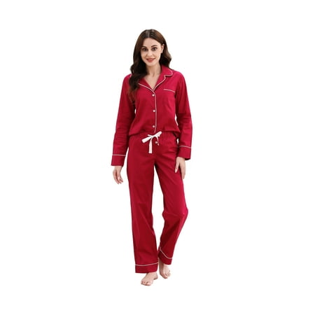 

Richie House Women Cotton Pajamas Set Notch Collar Soft Sleepwear Pjs Button Nightwear RHW2846-C-S