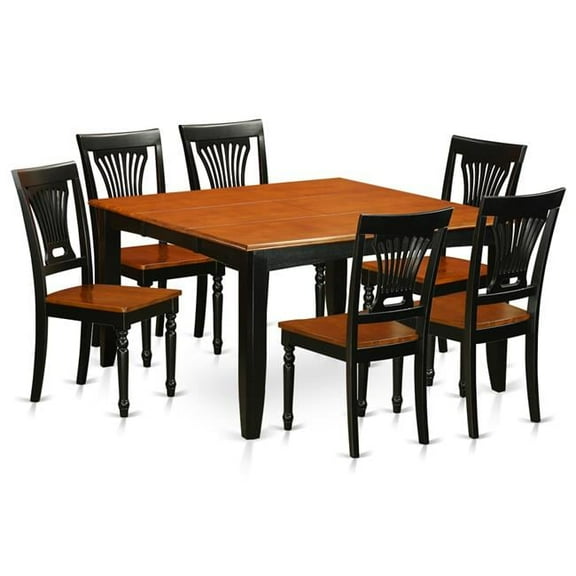 Wood Seat Dining Room Set - Table & 6 Chairs, Black & Cherry - 7 Piece