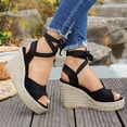 thumbnail image 3 of Rokment Womens Platform Wedge Strappy Dressy Sandals Bride Wedding Elegant Casual Suede Peep Toe Espadrilles Chunky High Heels Beach Dress Summer Shoes Black Size 8.5, 3 of 6