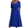 thumbnail image 1 of Kcodviy Robe Midi Décontractée pour Femme à Col en V en Lin, à Manches Courtes, Plissée, Ample, Robe Décontractée pour Femme, Robe Vintage de Plage, Longue Robe d'Été, Jupe Longueur Genou, 1 of 8