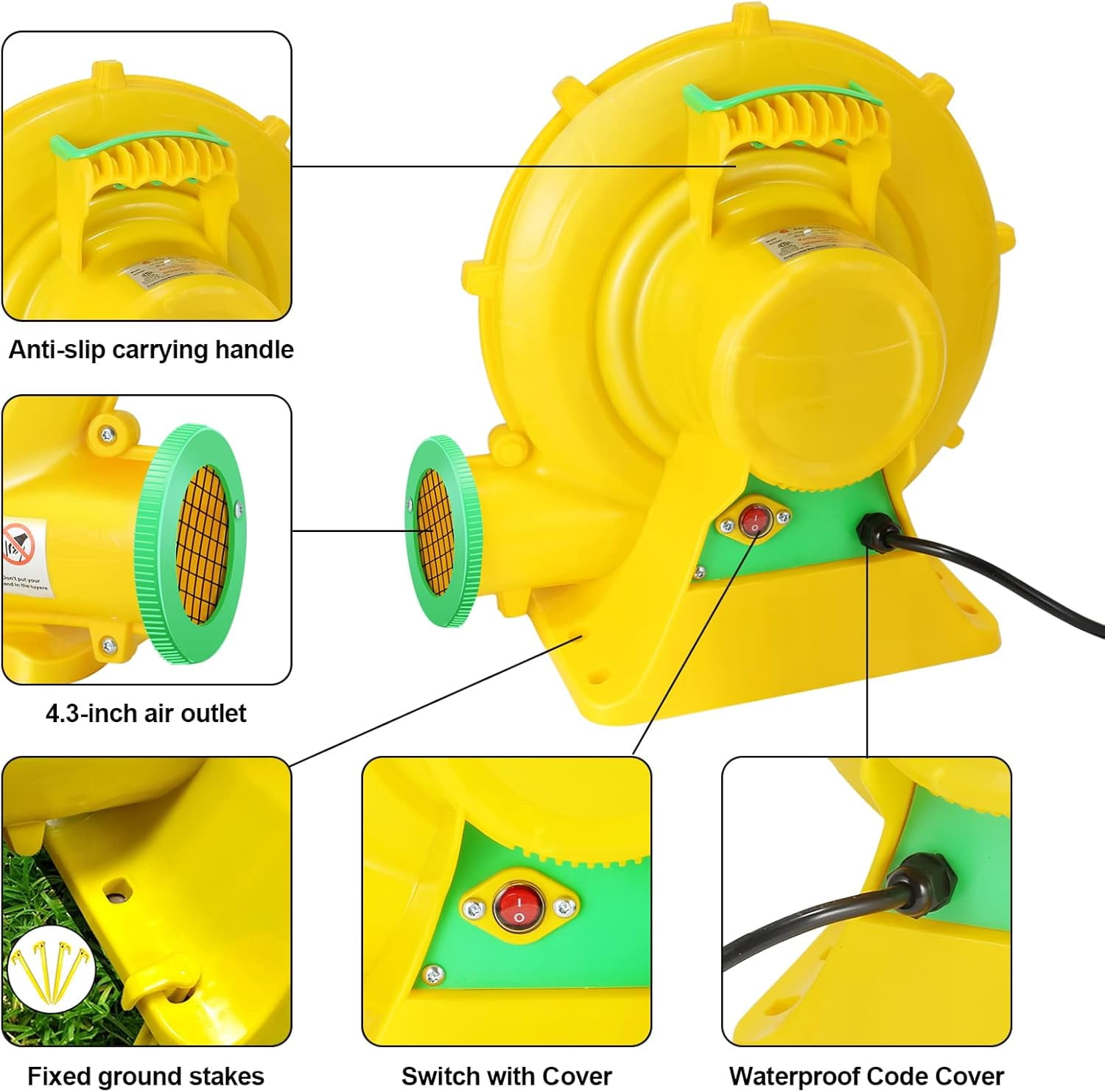 Veeboto Air Blower Pump Fan 370 Watts, Inflatable Bounce House Blower, Strong Wind Power, Good Heat Dissipation Performance, Suitable for Bouncy Castles, Water Slides, Arches, and Inflatable Toys