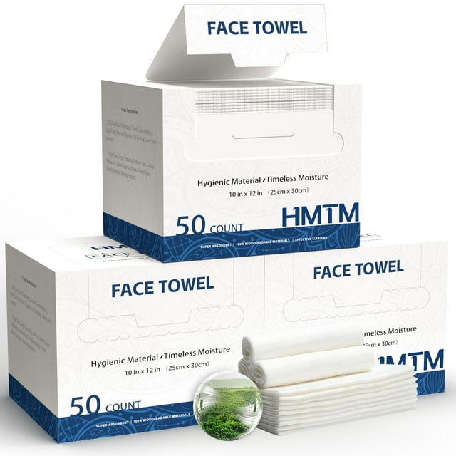 Toallas faciales HMTM, gruesas y suaves, absorbentes, 10 x 12 cm, 150 unidades, paquete de 3