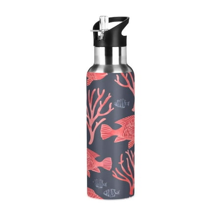 

Water Bottles 20oz Straw Lid Wide Mouth Stainless Steel for School Sport Travel Fishes and Coral