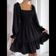 thumbnail image 5 of Vestido Mini de Fiesta Fluido con Escote Cuadrado, Larga, Volantes y Farol para Mujer Negro M, 5 of 9