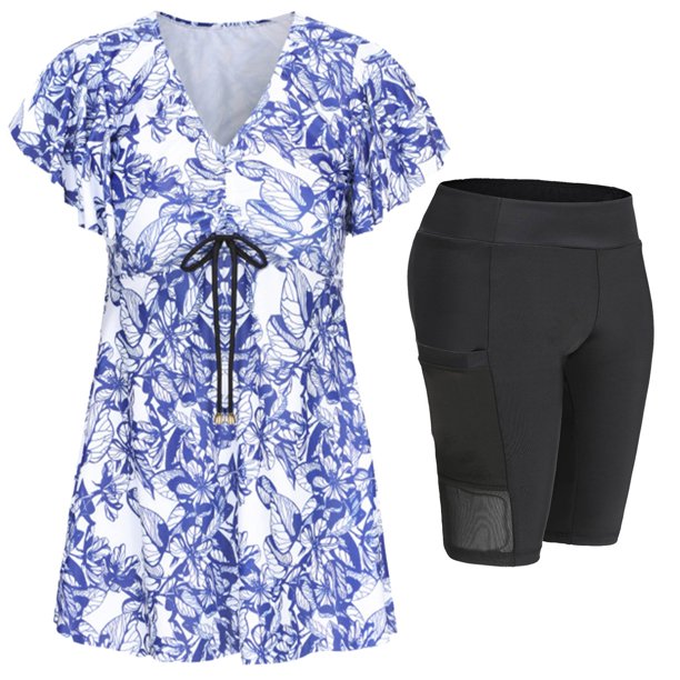 Gibobby Conjunto de Bañador Sexy Traje de baño dividido de mujer conservadora con estampado delgado(Azul,M)