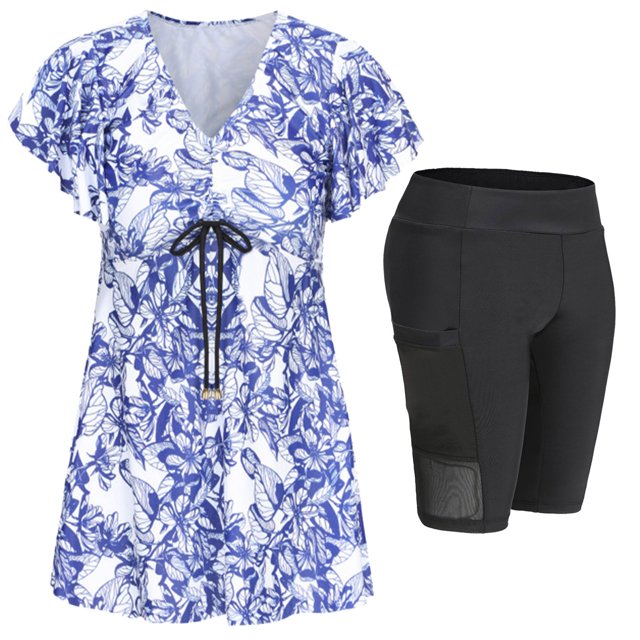 Gibobby Conjunto de Bañador Sexy Traje de baño dividido de mujer conservadora con estampado delgado(Azul,CH)