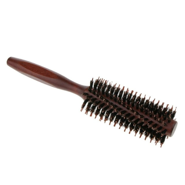 Cepillo redondo de fibra con mango de madera para el cabello, cepillo de masaje para el cuidado del cabello en peluquerías.