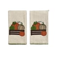 thumbnail image 6 of Serafina Home Autumn Fall Bath Fingertip Towels, Ivory Cream Off White, 100% Cotton, Embroidered Pumpkin Picking Design, Stitched Border, 2 Piece Set, 6 of 7