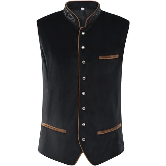 Mrmaere Stand Collar Sleeveless Velvet Vest Men Stand Collar Button Closure Formal Dress Vest Black L
