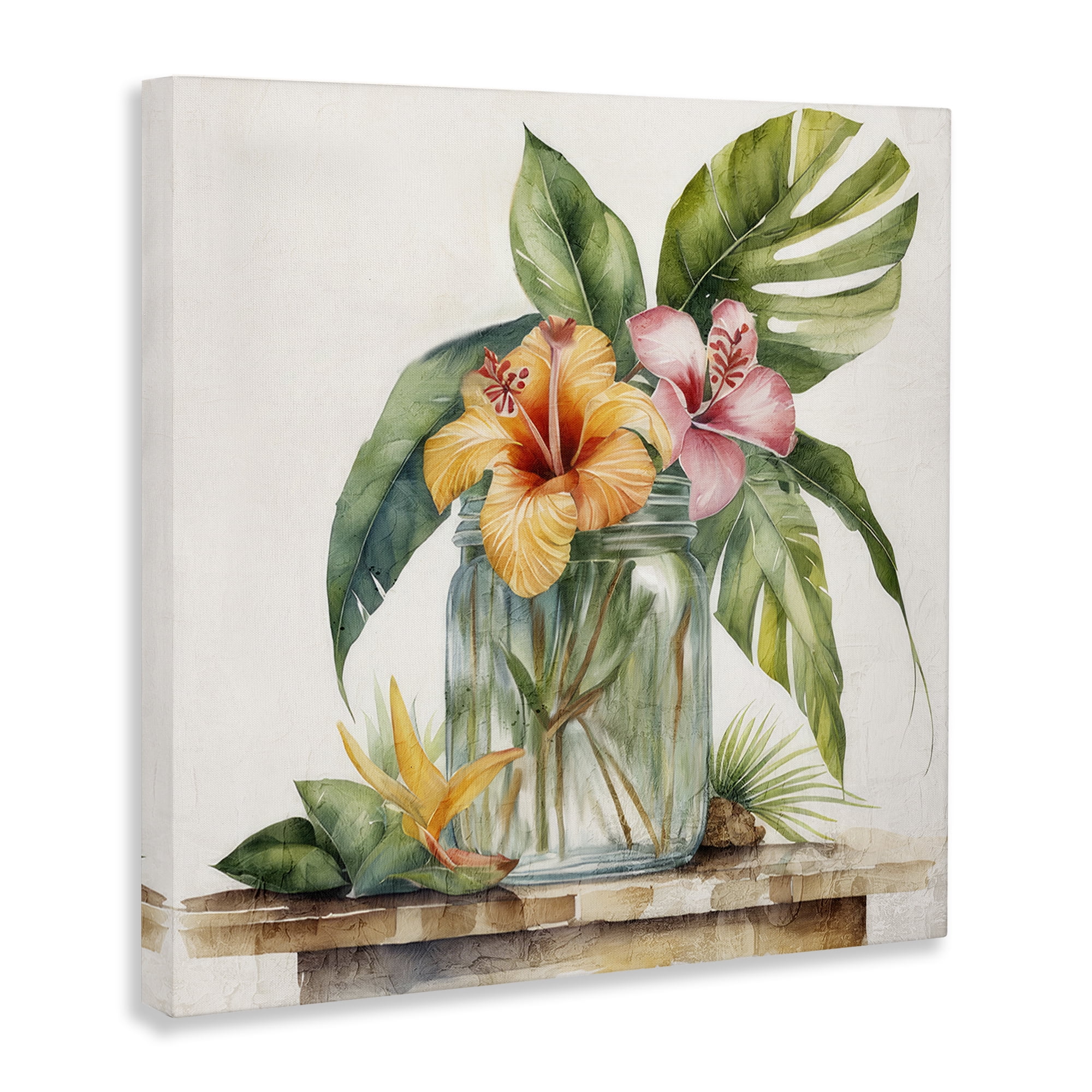 Stupell Industries Tropical Floral Vase Plants & Flowers Painting Wrapped Canvas Art Print Wall Art, 36 x 36