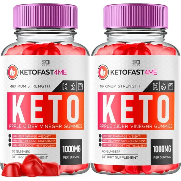 (2 Pack) KetoFast 4 Me Keto Gummies, Advanced 1000MG Formula, Apple Cider Vinegar Folate Vitamin B6 B12 Beet Root Vegan Non GMO Keto Supplement (120 Gummies)