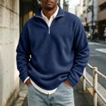 thumbnail image 4 of Men's Quarter Zip Mock Neck Sweatshirt Corduroy Long Sleeve Pullover Top Casual Regular Fit for Office Work Wear Navy L, 4 of 6