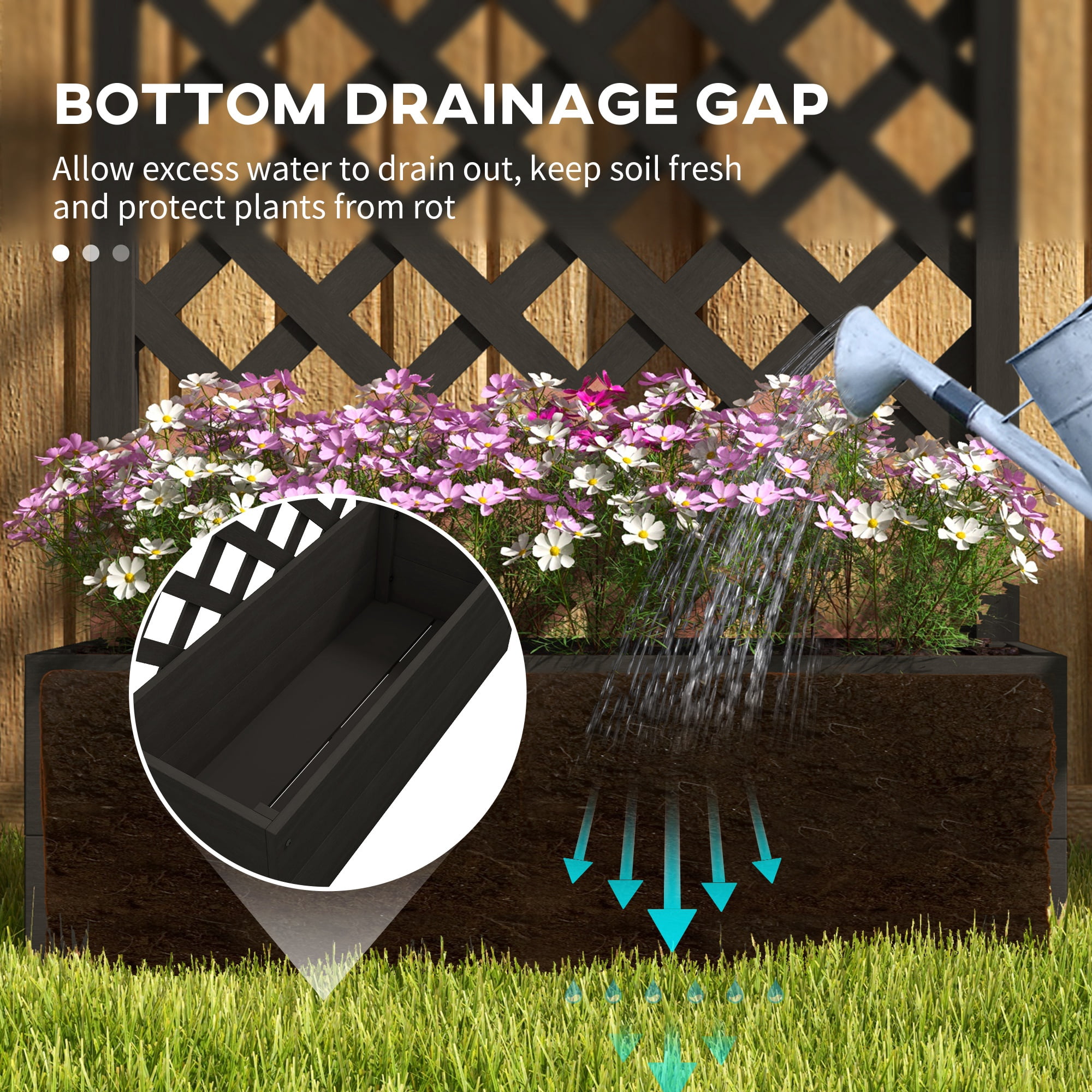 Outsunny Raised Garden Bed w/ Lattice Trellis Planter Box, Black