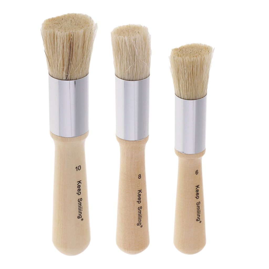 Set of 3 14cm/15.5cm/17cm Wooden Stencil Brushes for Acrylic Watercolor Painting