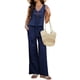 thumbnail image 2 of Conjunto de 2 Piezas para Mujer, Chaleco con Cuello en V y Cintura Anudada, Pantalones Casuales de Pierna , Azul Marino, Talla M, 2 of 9