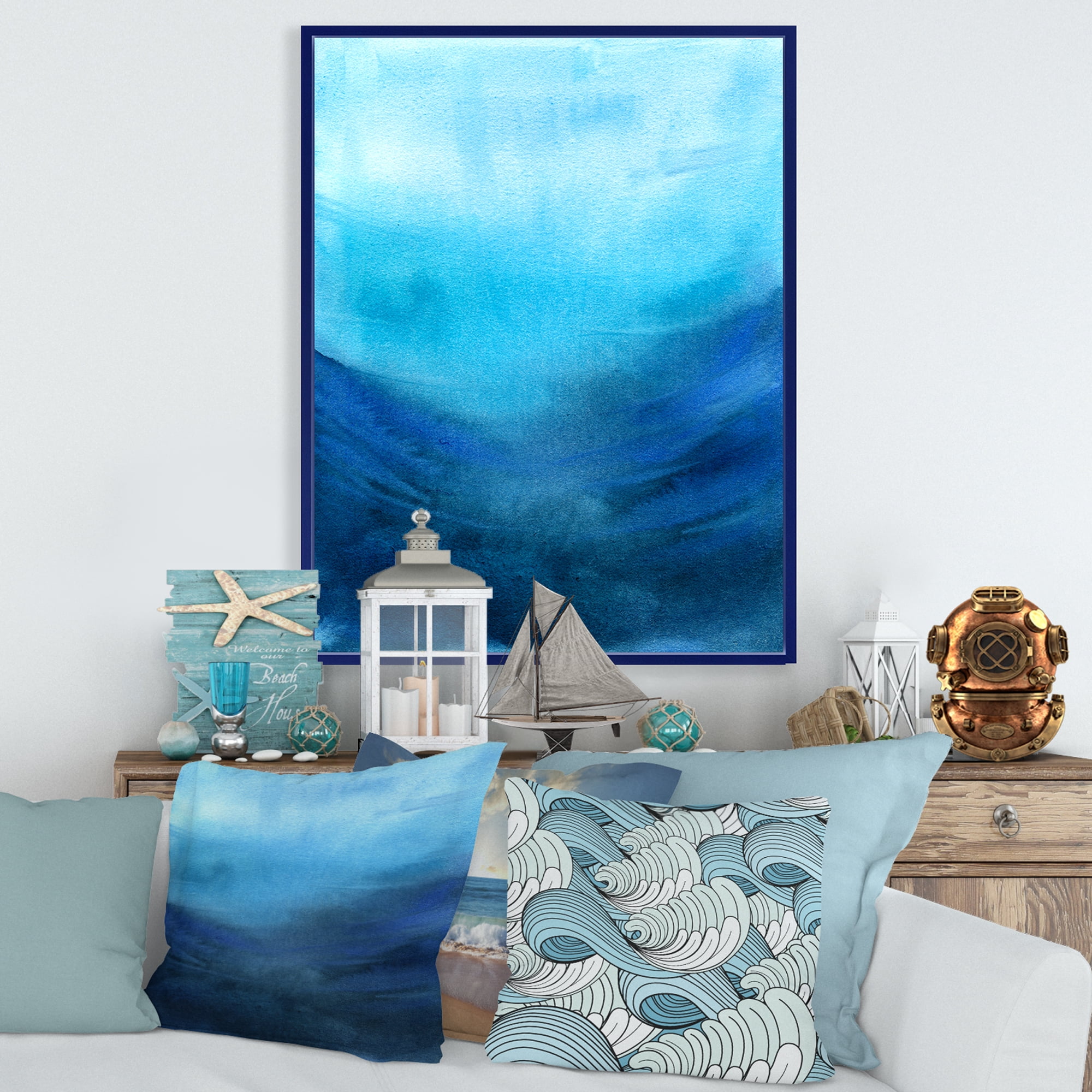 Aquatic Underwater Compostion 12 in x 20 in Framed Painting Canvas Art Print, by Designart