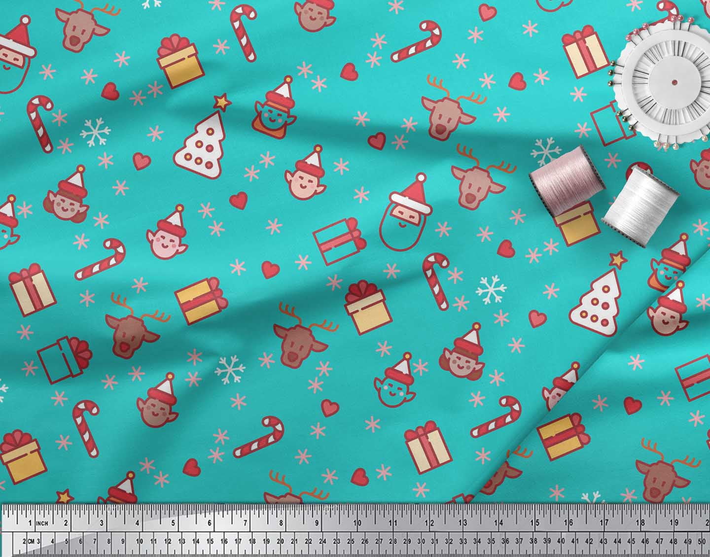 Soimoi Green Viscose Chiffon Fabric Christmas Theme Party Printed Fabric 1 Yard 42 Inch Wide