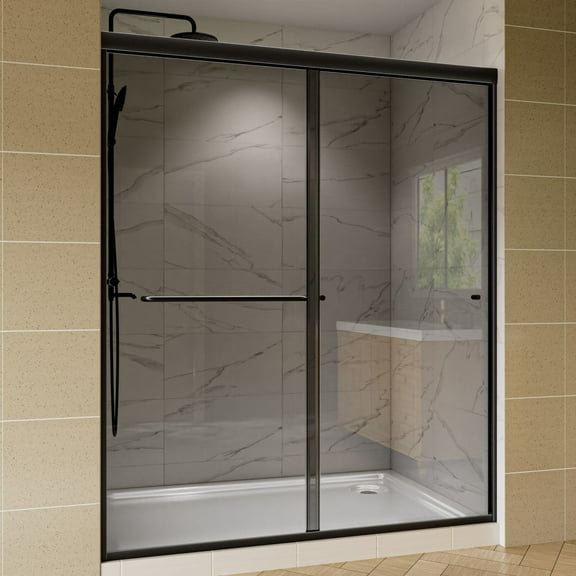 Glide-GR Framed Shower Door 56-60 in. W x 70 in. H Bypass Sliding Shower Enclosure,Matte Black,Double Sliding Smoke Gray Glass