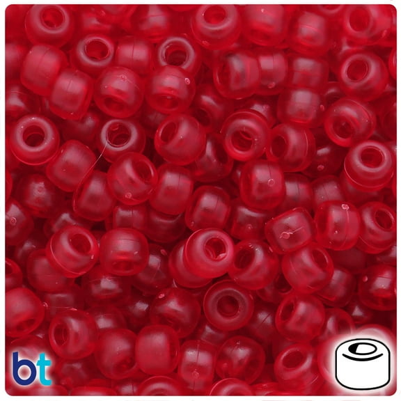 BeadTin Dark Ruby Frosted 9mm Barrel Pony Beads (500pcs)