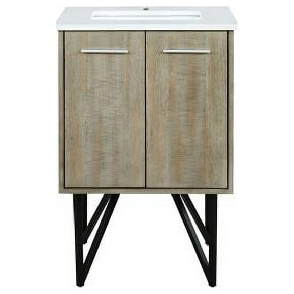 Lexora  24 in. Lancy Bathroom Vanity, White Quartz Top & White Square Sink, Rustic Acacia