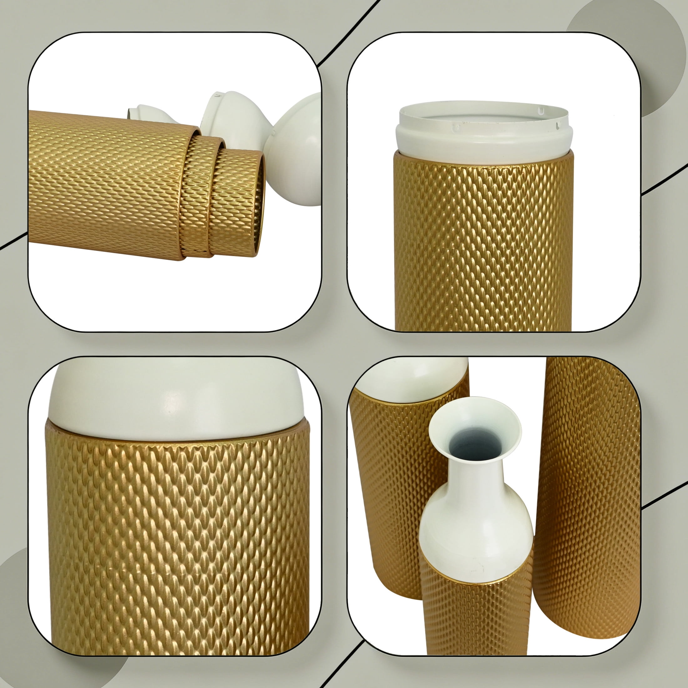 Noble House Set of 3 Decorative Metal Floor Vases, Tall Textured Vases for Home Decor, White+Gold