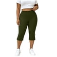 thumbnail image 2 of Noric Women's Plus Size Bow Tie Cuff Capri Leggings High Waist Stretchy Yoga Pants Side Split Casual Workout Cropped Tights, 2 of 9