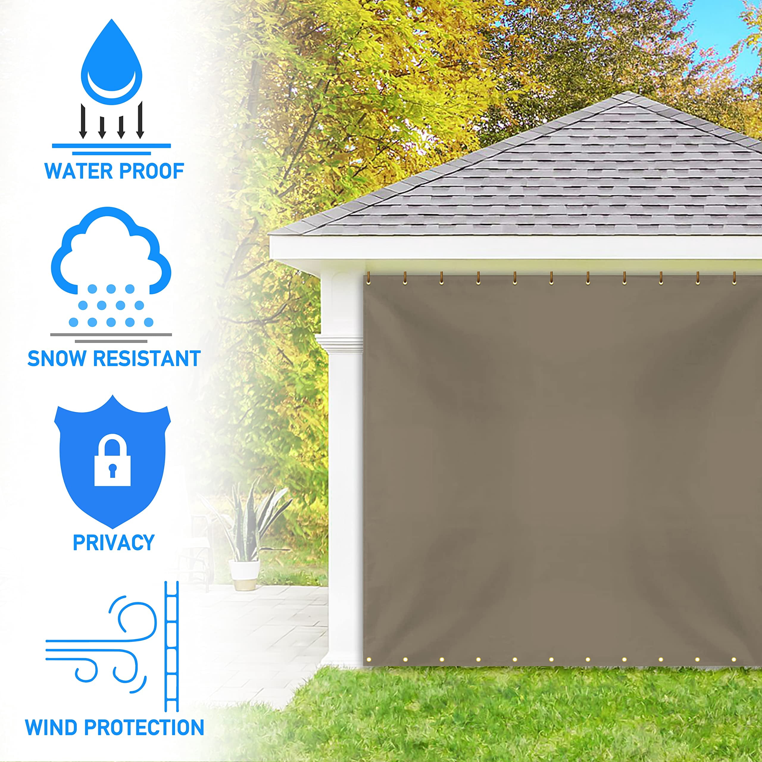 COVERS&ALL Outdoor Vinyl Curtain for Patio Furniture 12 Oz, Weather Resistant Patio Blackout Drapes for Dining Room Window with Rustproof Grommets for Pergola, Porch, Gazebos (4' H x 10' W, Beige)