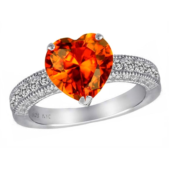 Star K� 8mm Heart Shape Simulated Orange Mexican Fire Opal Ring