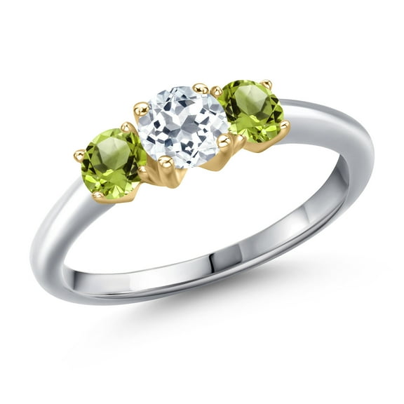 Gem Stone King 925 Silver and 10K Yellow Gold White Topaz and Green Peridot Engagement Ring for Women | 1.20 Cttw | Round 5MM | Gemstone November Birthstone | Size 9