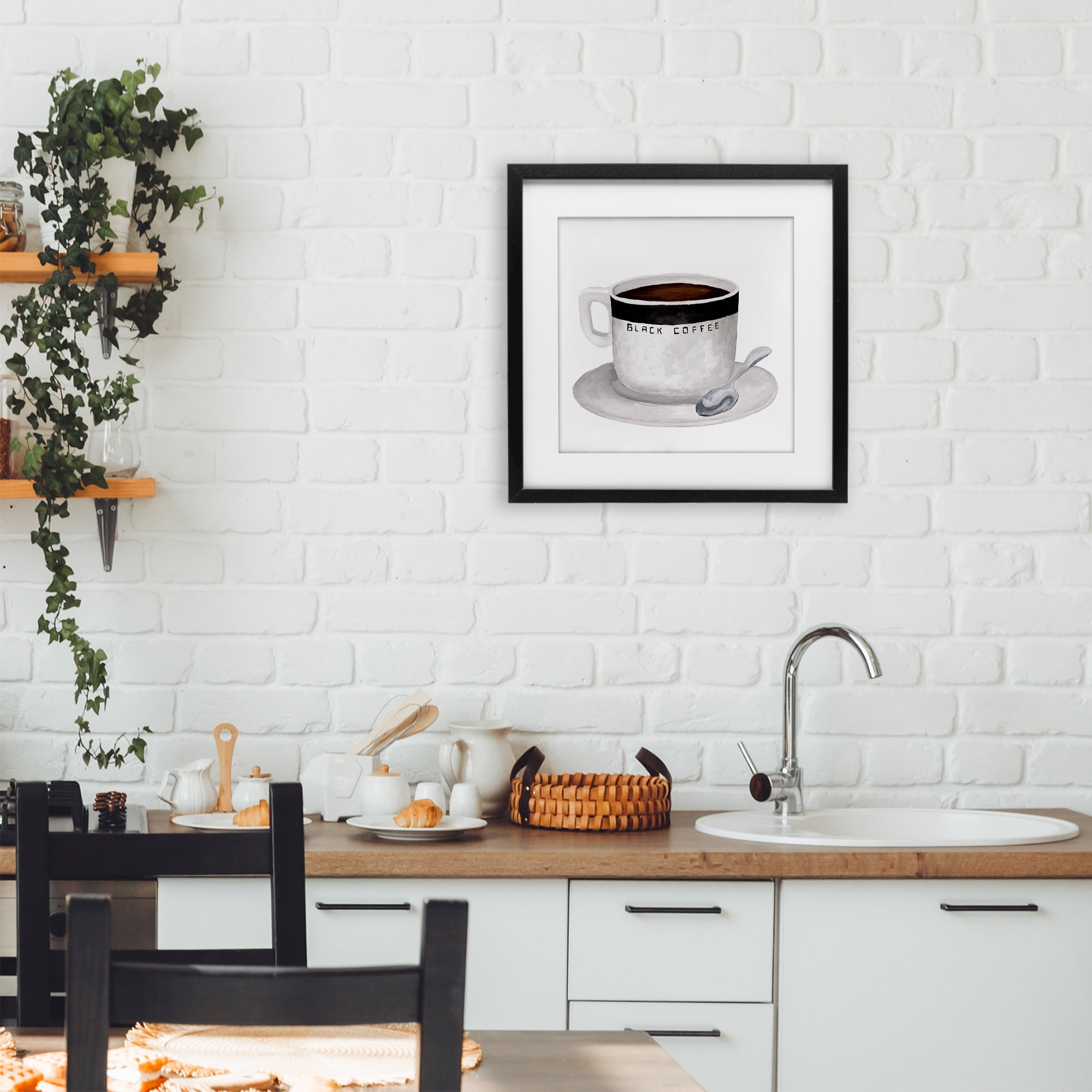 Stupell Industries Black Coffee Mug Black Framed Print Under Glass, design by Elizabeth Medley