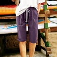 thumbnail image 2 of YUGYXL Womens Plus Size Bermuda Pants Elastic Waist Loose Comfy Knee Length Shorts Drawstring Summer Business Shorts Purple XXXL, 2 of 4