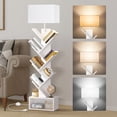 thumbnail image 3 of OUTONLIFE Floor Lamp with Remote, Tree Bookshelf with Light, 7-Tier Coner Bookcase with Drawer for Living Room Bedroom, Office, White, 3 of 13