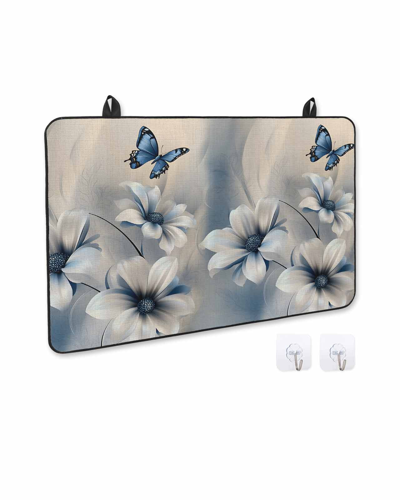 nqOlkjepod Large Induction Cooktop Protector Mat 24"x21", Elegant Floral Stove Top Covers for Electric Stove, Modern Blue Butterfly Flowers Burlap Stove Burner Cover Mats, Glass Top Stove Cover