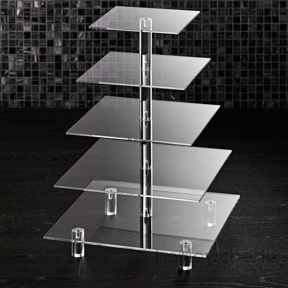 5 Tier Acrylic Cupcake Stand, Extra Thick 5mm Base, Cupcake Tower, Multi Tiered Cake Stand Square Clear Holder for Dessert Table Display, Weddings, Birthday Party, Graduation, Pastry, Donut Tree
