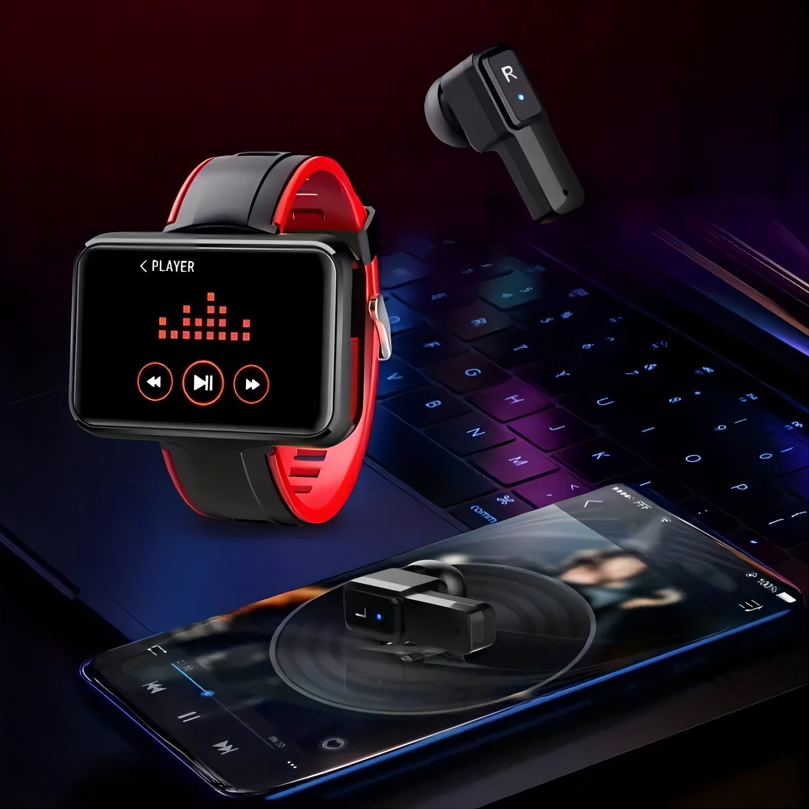 Rainbuvvy T91 Smart Watch 1.4 Inch Portable Bluetooth Headset Built-in Charging Case Bluetooth 5.0 Sports Watch