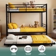 thumbnail image 3 of UIOWIO Triple Bunk Bed Twin over Twin with Trundle, Includes 3 Twin Size 6" Green Tea Memory Foam Mattresses, Convertible Metal Frame with Ladder and Guardrail, for Teens and Adults, Black, 3 of 11