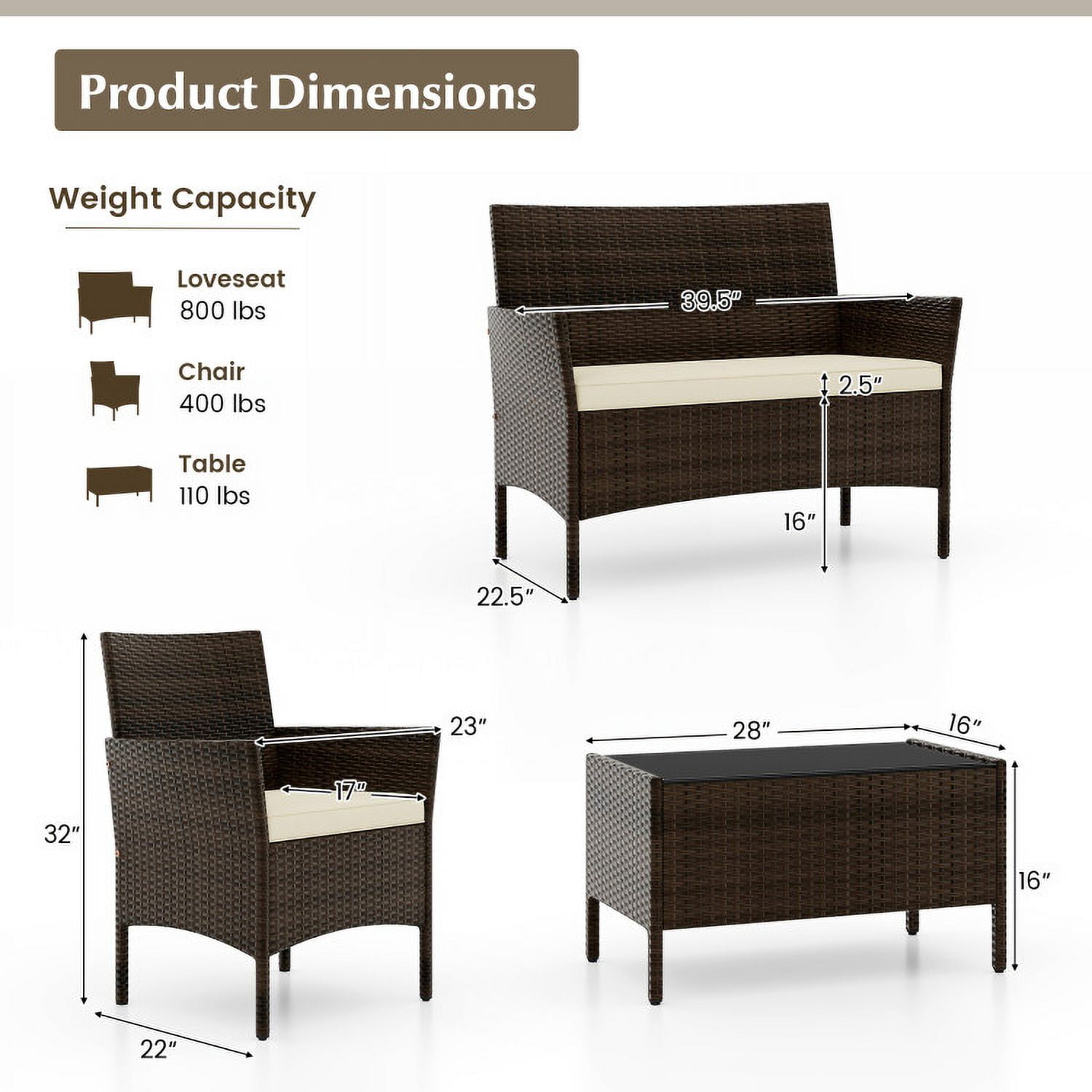 Aimee Lii 4 Piece Patio Rattan Conversation Set with Cushions, Outdoor Patio Furniture Sets, Beige Aimee Lii 4 Piece Patio Rattan Conversation Set with Cushions, Outdoor Patio Furniture Sets, Beige