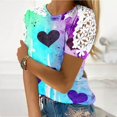 thumbnail image 2 of Camisas de Manga Corta para las Mujeres Impresión Cuello Redondo Suéter Encaje Blusa, Top Casual para el Hogar Y Diario, 2 of 8