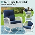 thumbnail image 6 of MEETWARM 3 Pieces Patio Conversation Set, Rattan Outdoor Rocking Patio Bistro Set with 2 Rockers and 1 Side Table with 4" Thick Cushions, Outdoor Furniture Set for Porch Backyard, White Wicker/Navy, 6 of 9